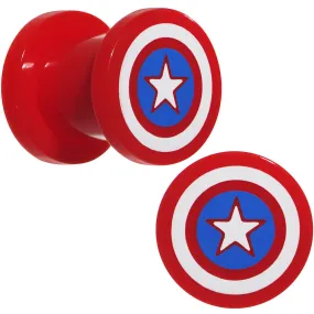 0 Gauge Red Acrylic Licensed Captain America Logo Screw Fit Plug Set