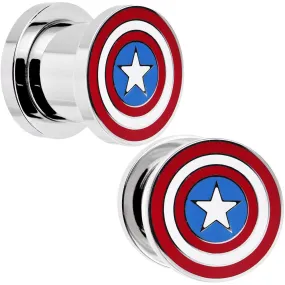 00 Gauge Stainless Steel Licensed Captain America Screw Fit Plug Set