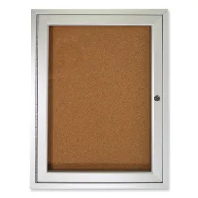 1 Door Enclosed Natural Cork Bulletin Board With Satin Frame, 36 X 36, Tan Surface, Satin Aluminum Frame