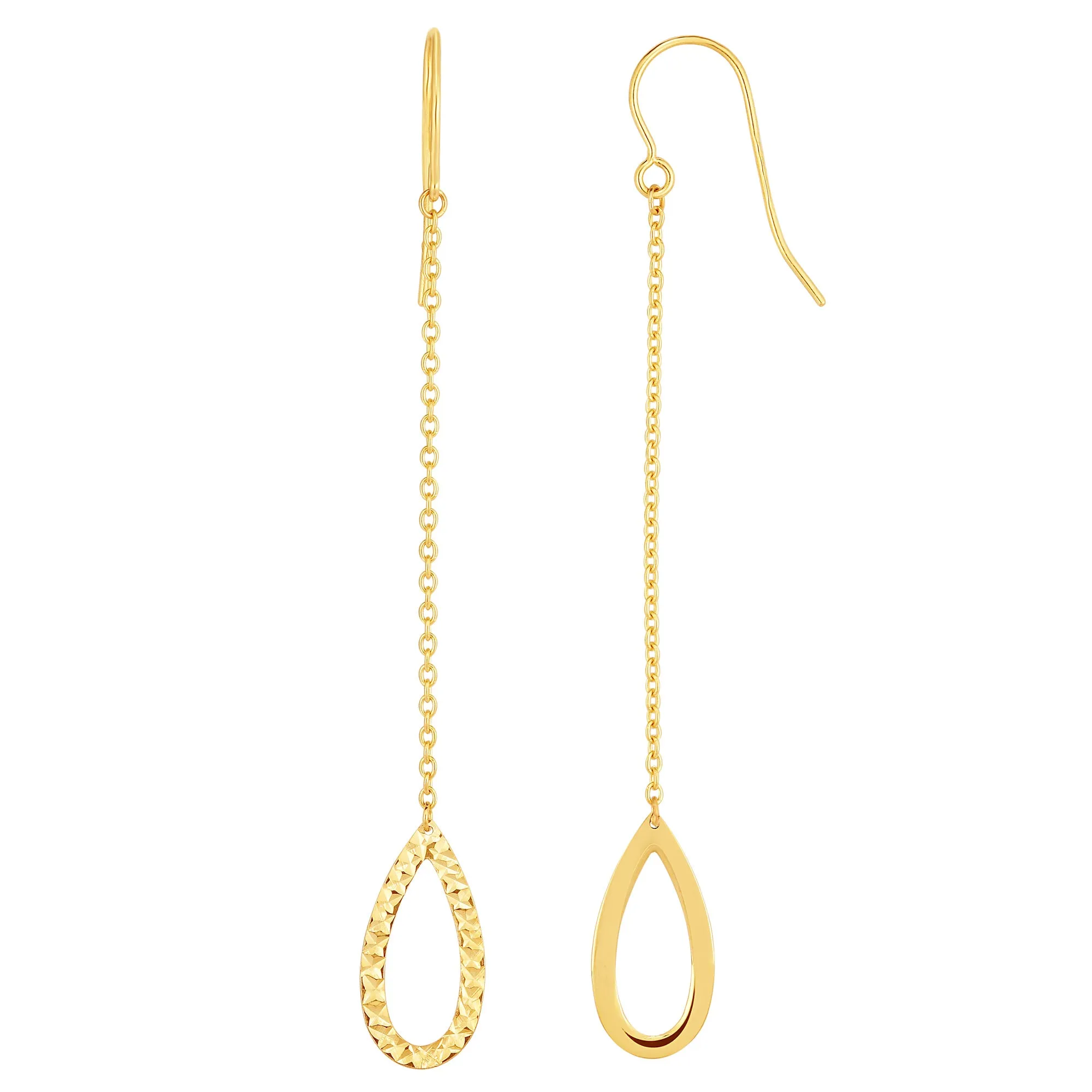 14K Yellow Gold Diamond Cut Tear Disc Drop Earrings