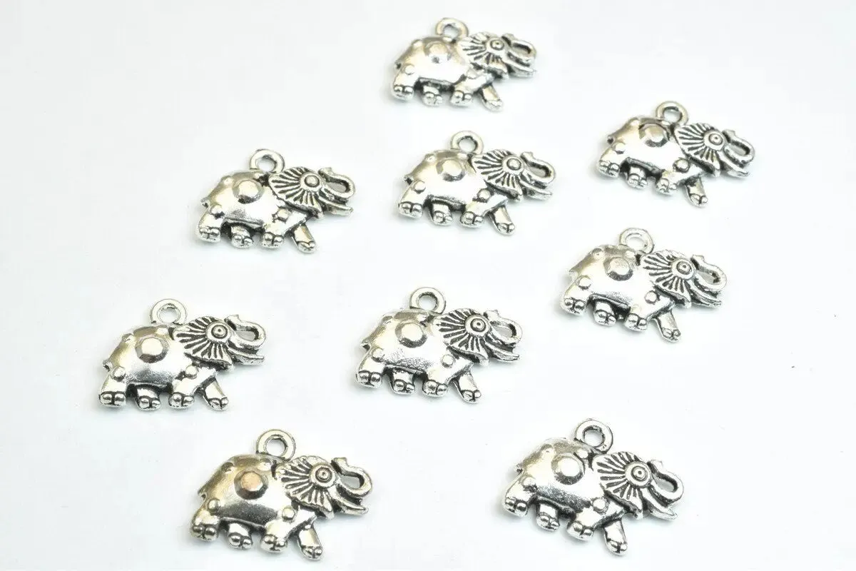 18 PCs Elephant Animal Antique Silver/Antique Green/Gold Alloy Charm Beads Size 16x12mm Jump Ring Size 1.5mm For Jewelry Making