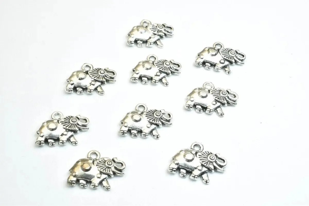 18 PCs Elephant Animal Antique Silver/Antique Green/Gold Alloy Charm Beads Size 16x12mm Jump Ring Size 1.5mm For Jewelry Making