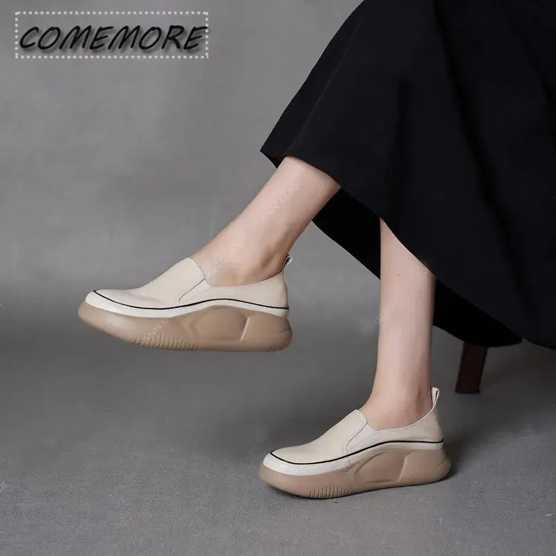 2023 New Thick Sole Sneakers Women's Sports Fashion Casual Running Woman Spring Autumn Designer Flats Shoes Round Head Loafer PU