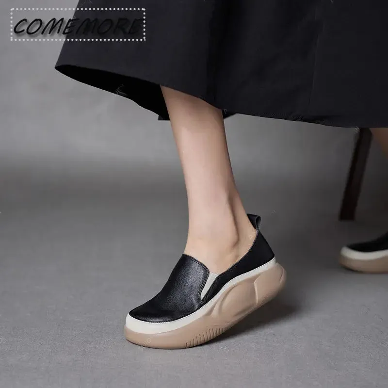 2023 New Thick Sole Sneakers Women's Sports Fashion Casual Running Woman Spring Autumn Designer Flats Shoes Round Head Loafer PU