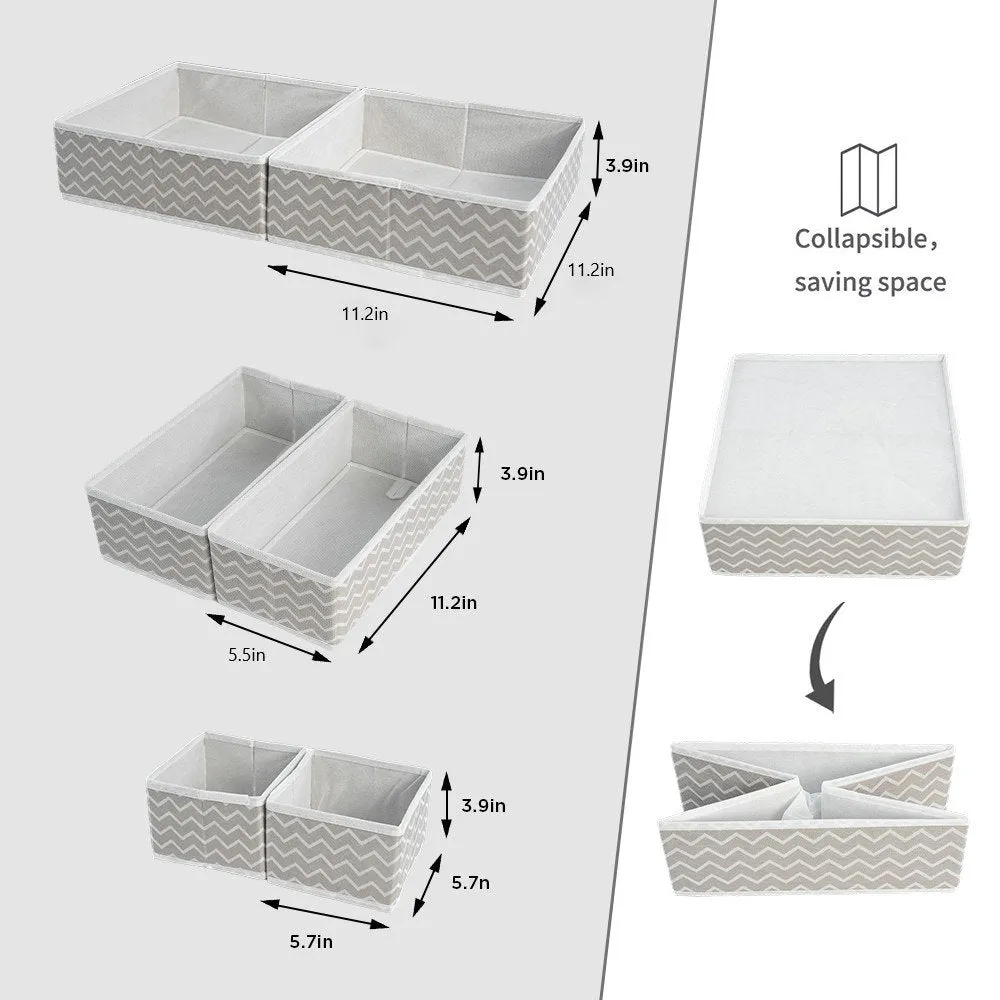 6-Piece Foldable Fabric Storage Box, Foldable Closet Organizer, Fabric Storage Cube, Dresser Drawer Organizer, Container with Drawer Divider, Clothes,Socks, Underwear Storage Box, White