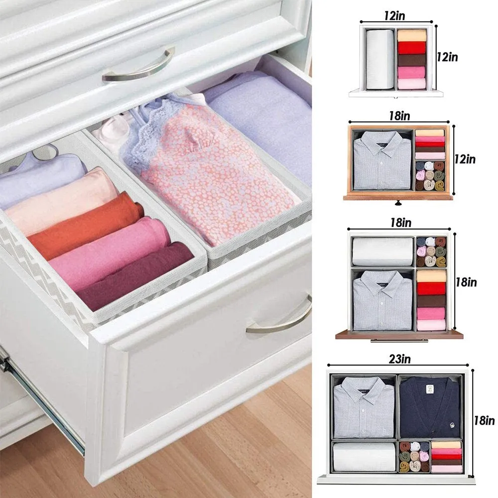 6-Piece Foldable Fabric Storage Box, Foldable Closet Organizer, Fabric Storage Cube, Dresser Drawer Organizer, Container with Drawer Divider, Clothes,Socks, Underwear Storage Box, White