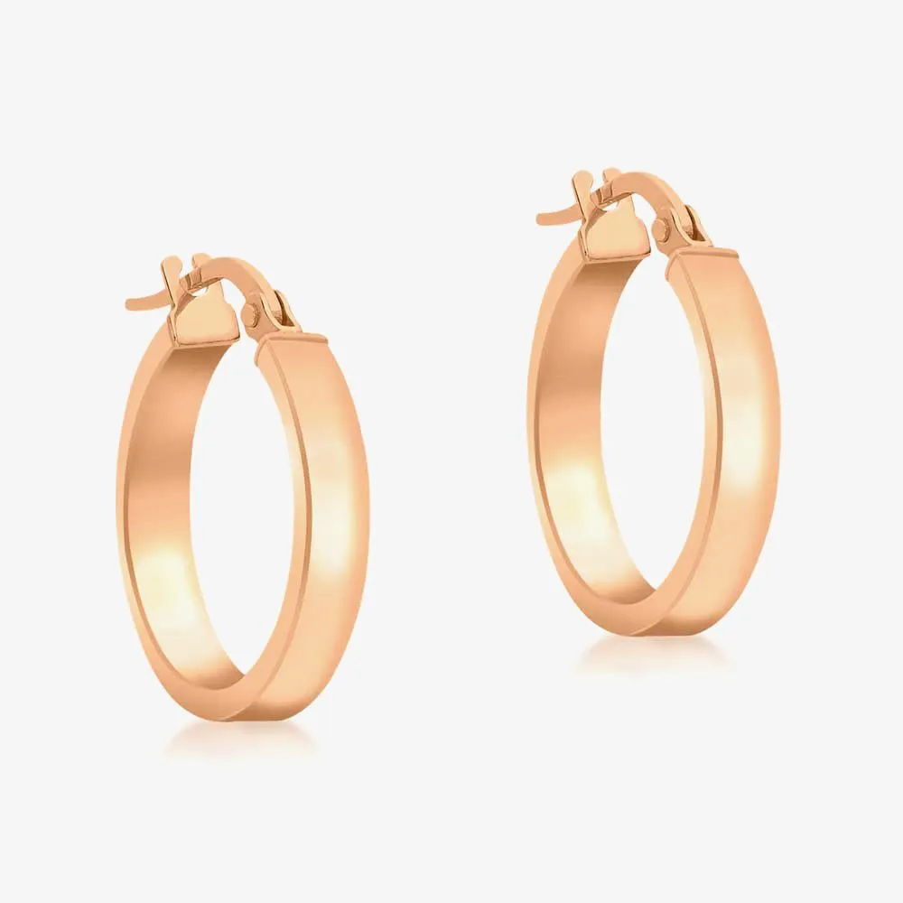 9K Rose Gold Hollow Rectangular Tube Hoop Earrings 15mm