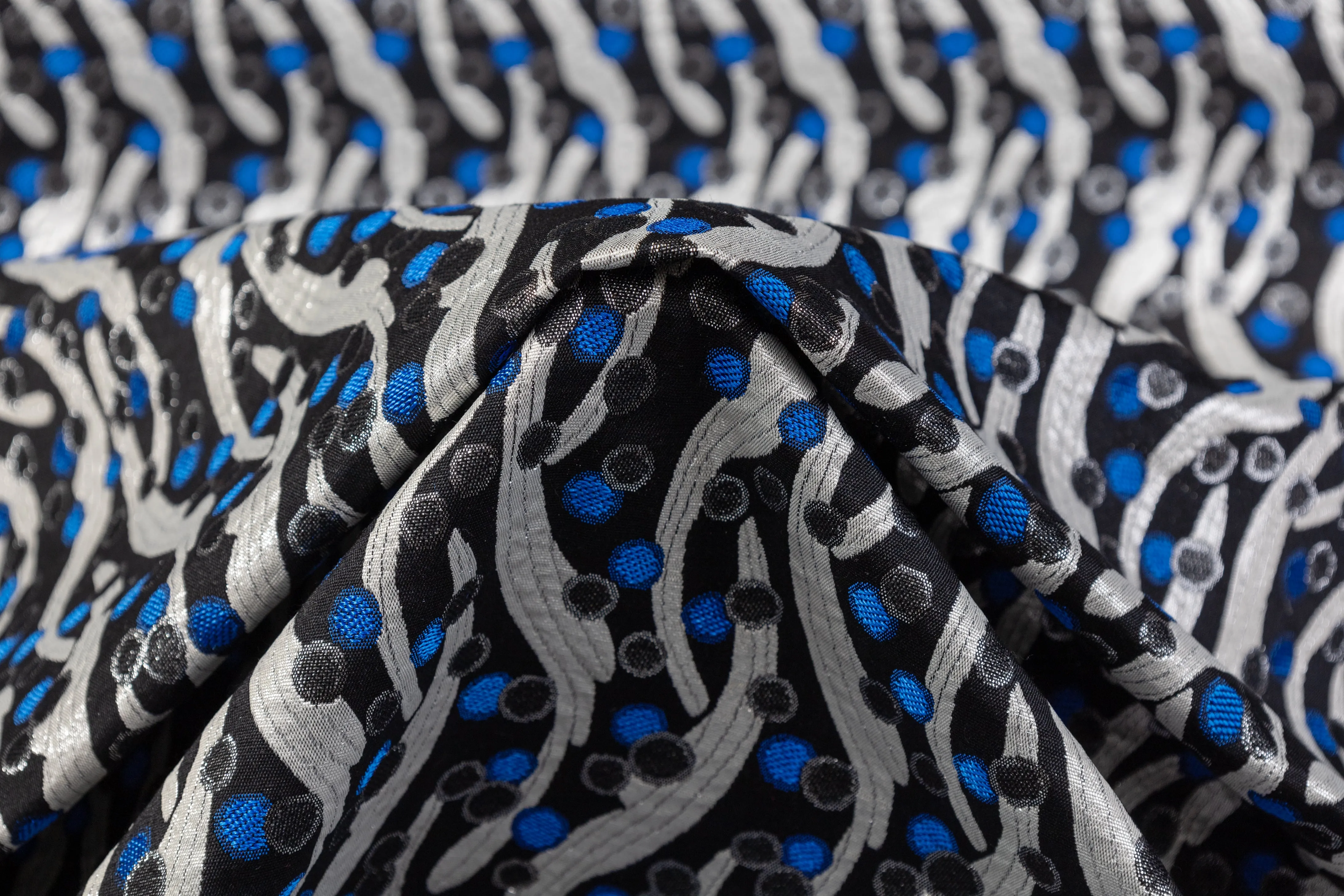 Abstract Italian Poly Cotton Brocade - Blue / Silver