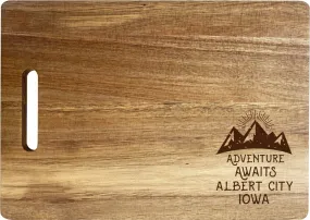 Albert City Iowa Camping Souvenir Engraved Wooden Cutting Board 14 x 10 Acacia Wood Adventure Awaits Design