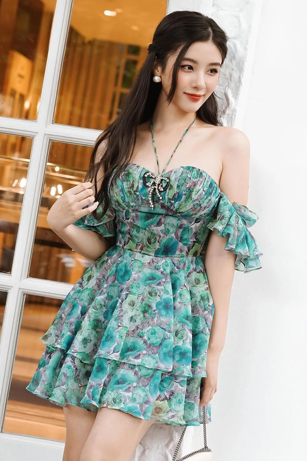 Allium A-line Heart Neck Voile Mini Dress