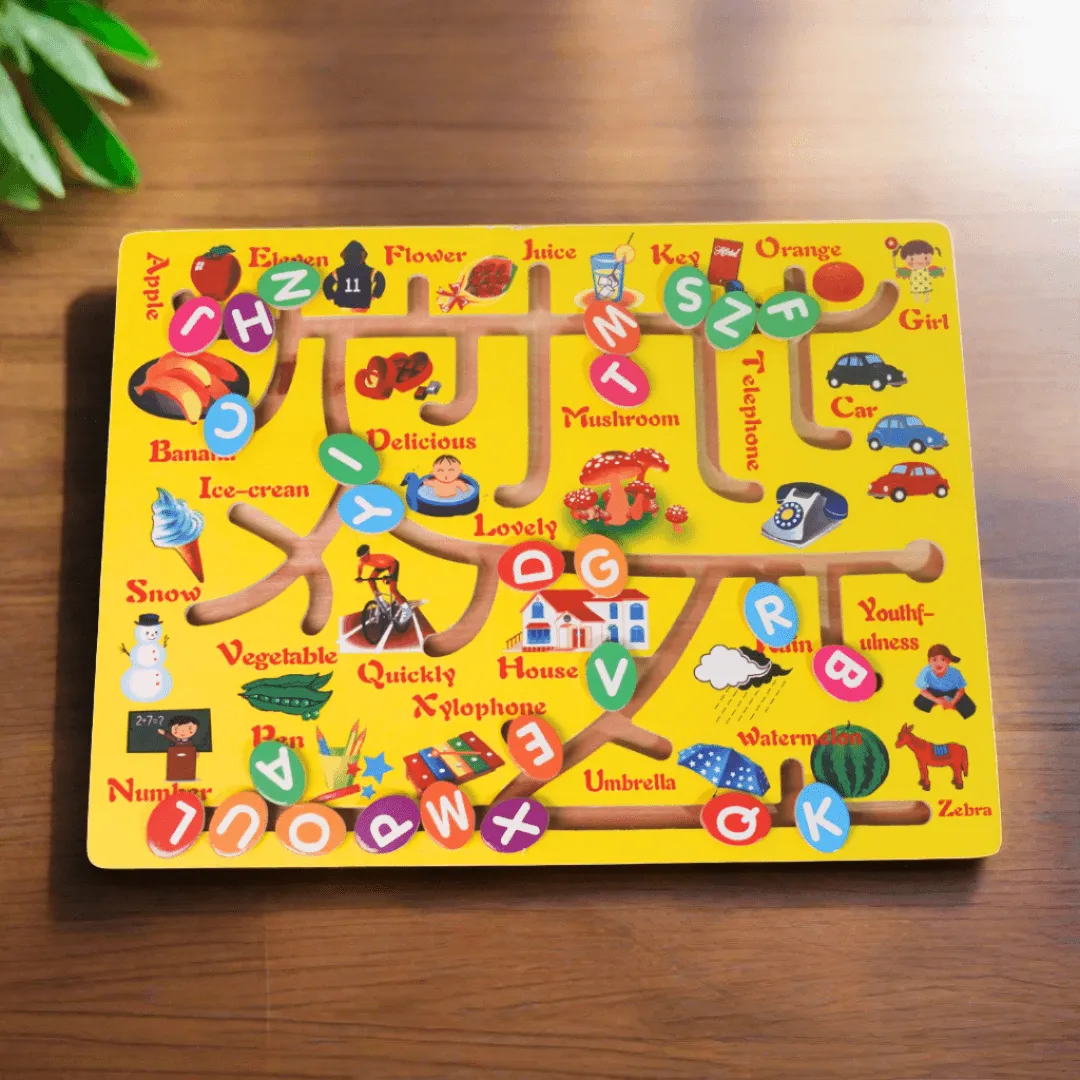 Alphabets Wooden Maze Chase Board for kids-Big(Multicolour)