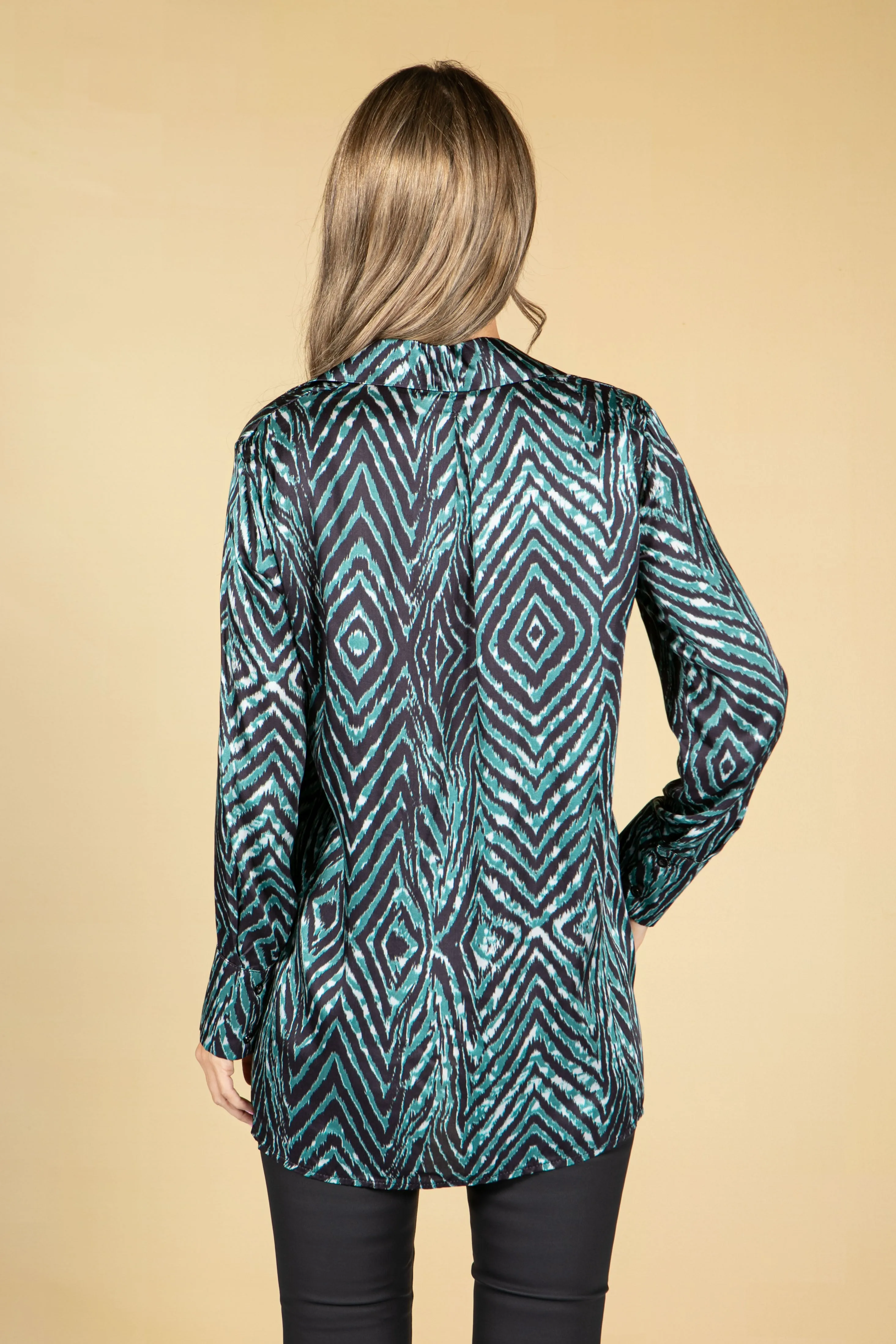 Animal Print Silk Blend Blouse in Jade Green