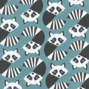 Animals - Geometric Raccoons Teal Yardage