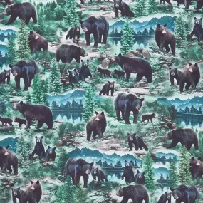 Animals - Wild Black Bears Multi Digitally Printed Yardage