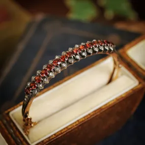 Antique Date 1895 Hessonite Garnet and Rose-cut Diamond Bangle Bracelet