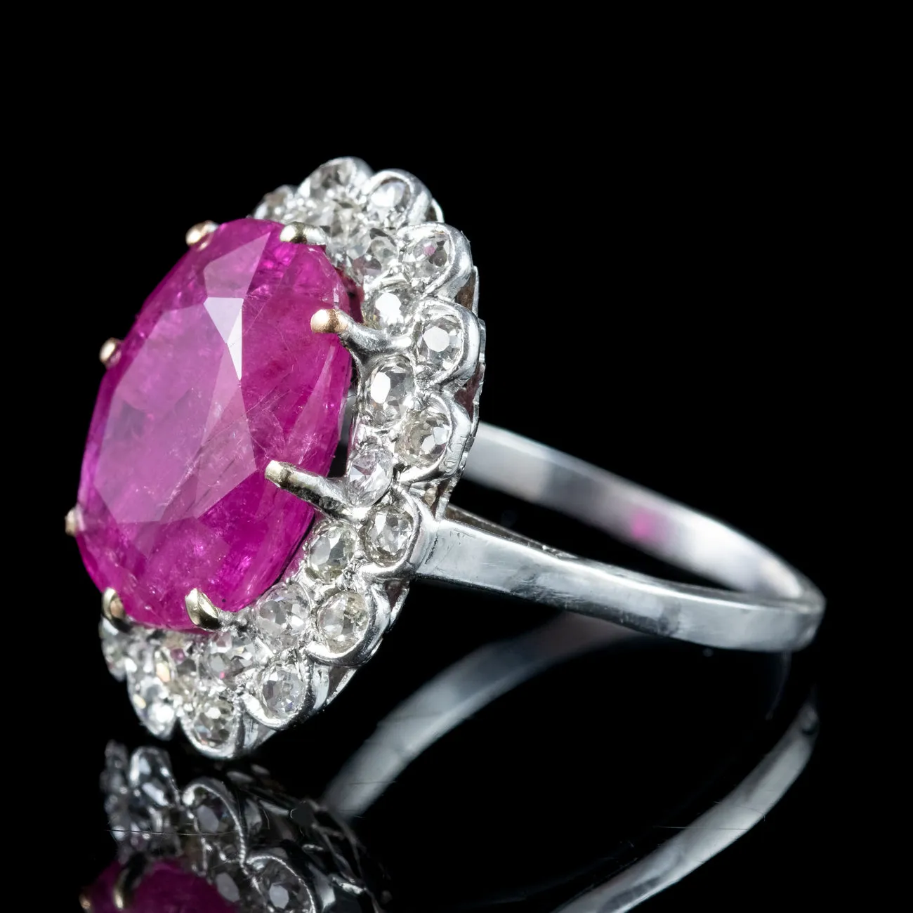 Antique Edwardian French Ruby Diamond Cluster Ring 9.52ct Burmese Ruby With Cert