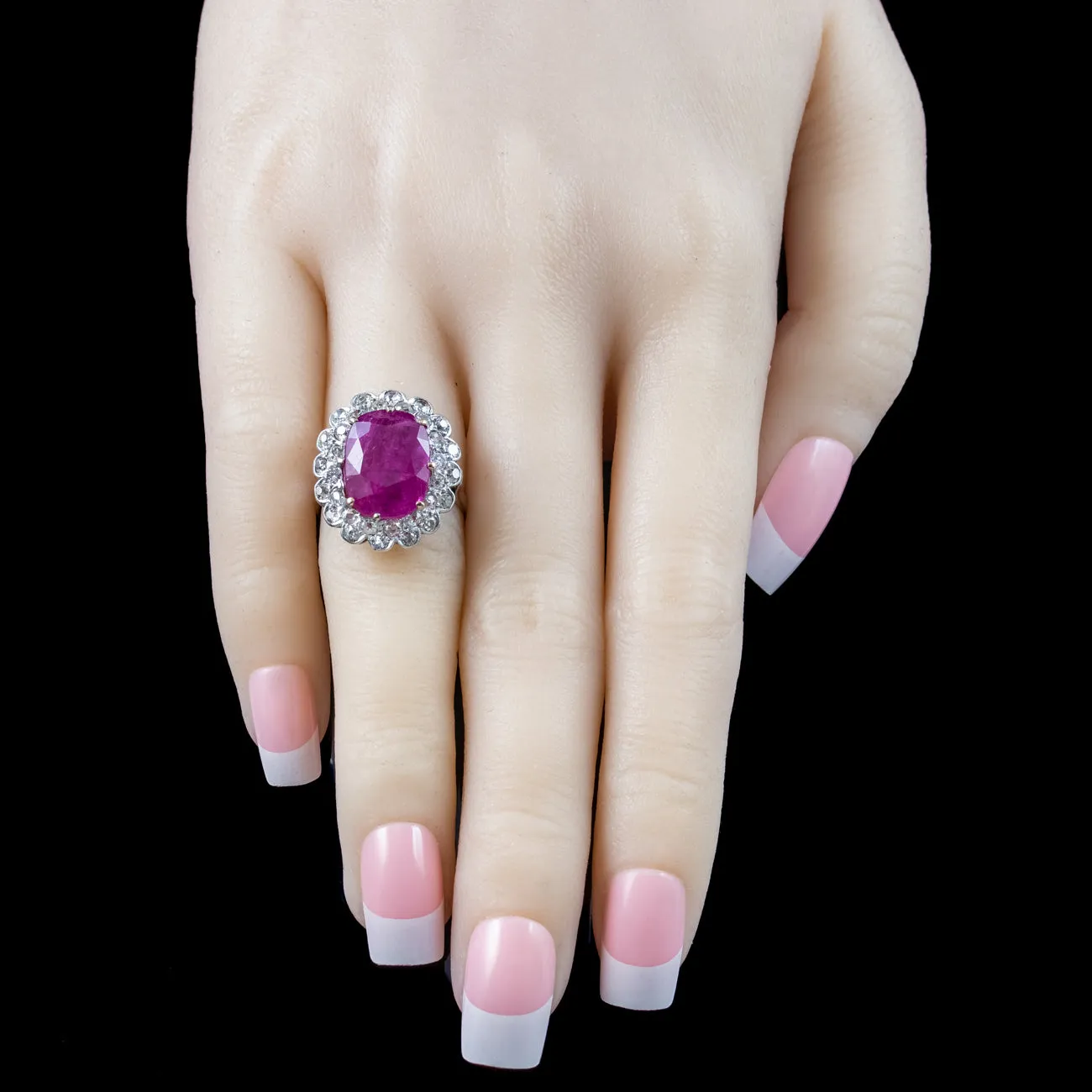 Antique Edwardian French Ruby Diamond Cluster Ring 9.52ct Burmese Ruby With Cert