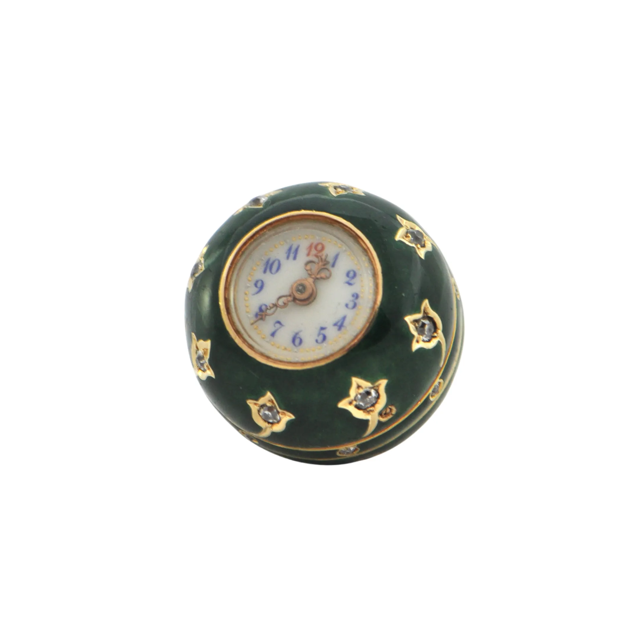 Antique French Green Enamel 18K Yellow Gold Ball Watch on Necklace C.1860-1880