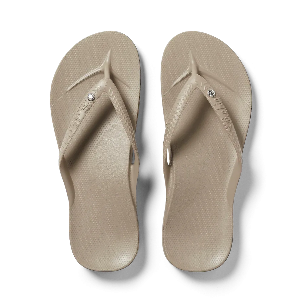 Archies Arch Support Flip Flops in Crystal Taupe