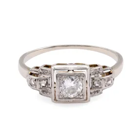 Art Deco Diamond 18K White Gold Ring Engagement