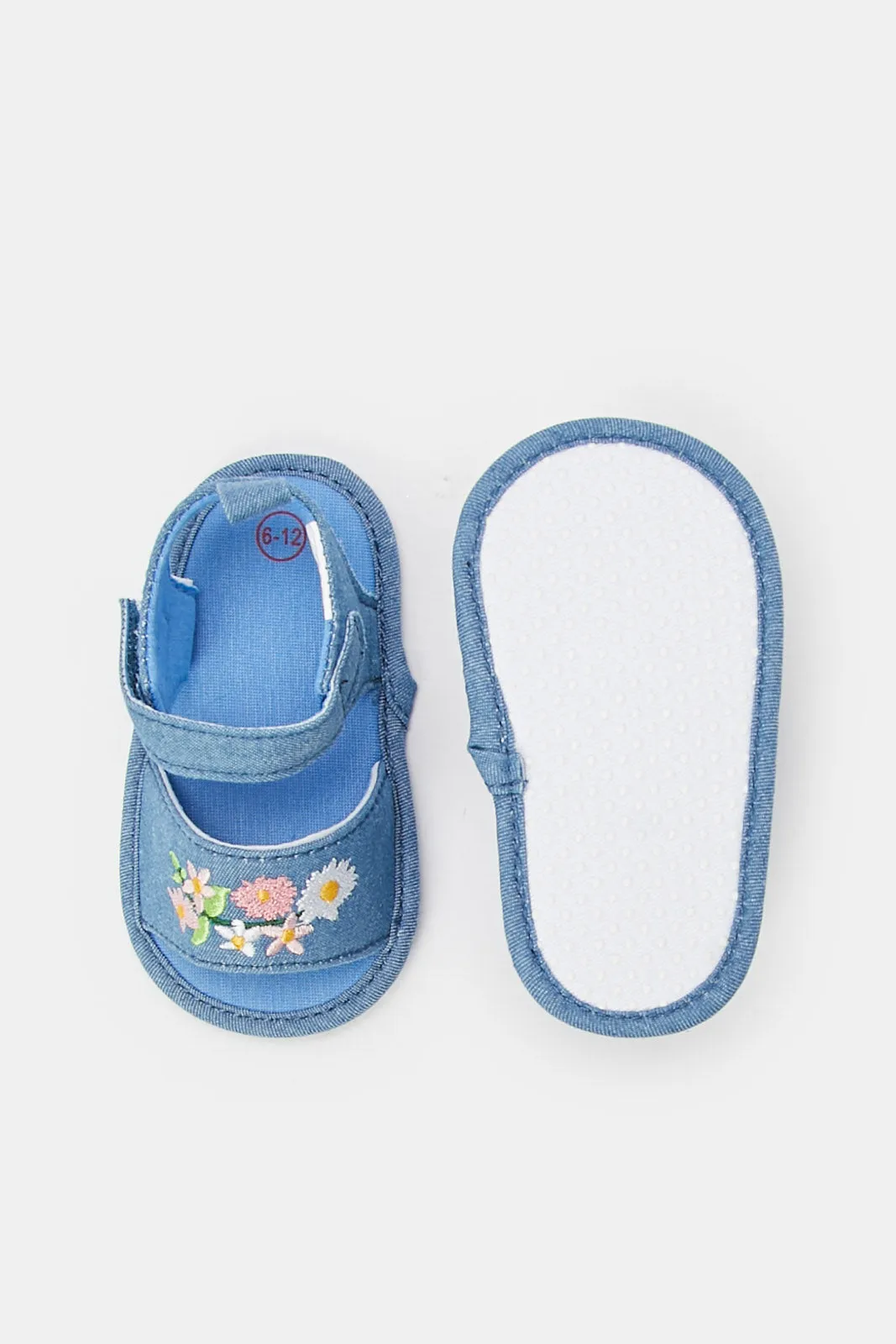 Baby Navy Embroidered Pram Shoe