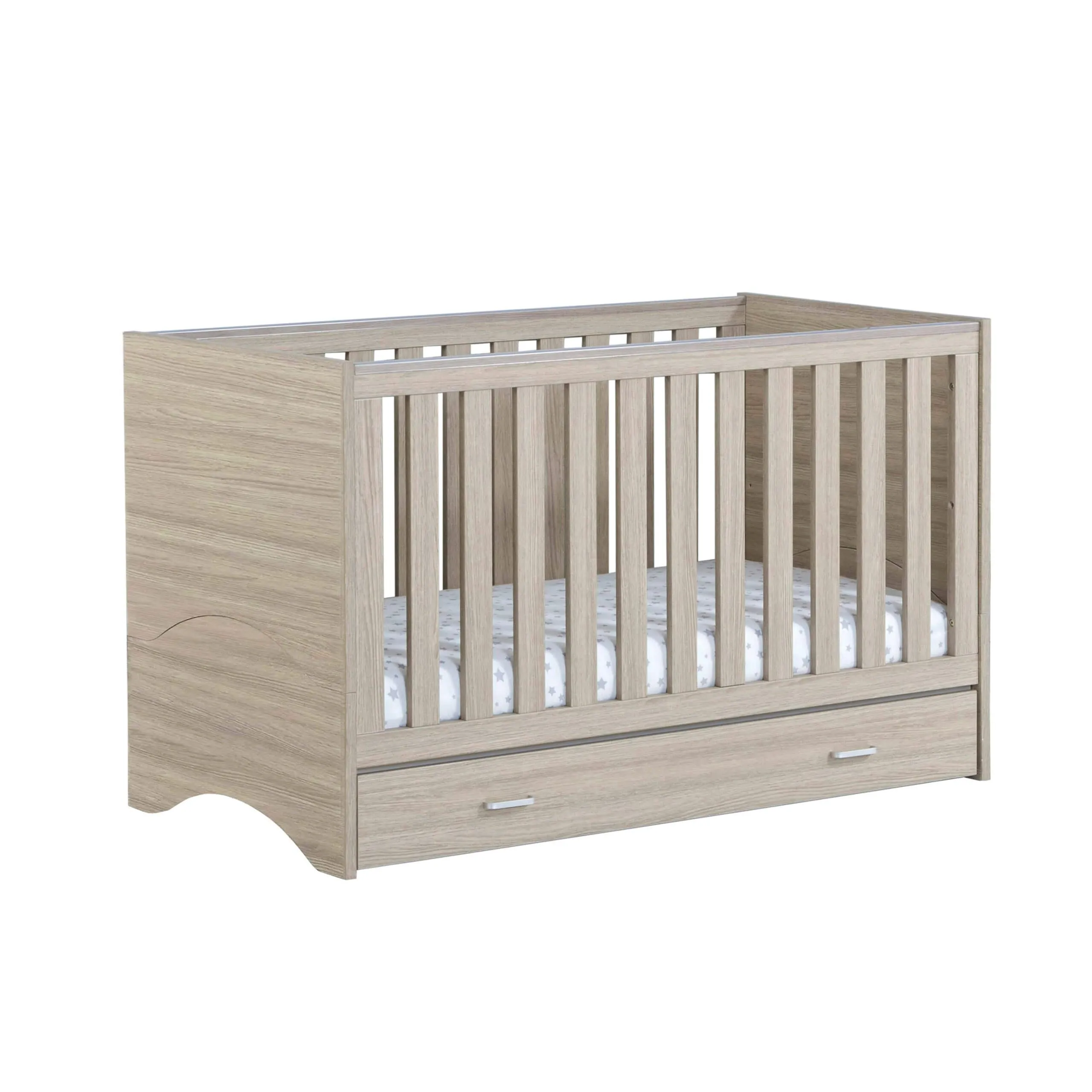 Babymore Veni Cot Bed With Drawer - Oak