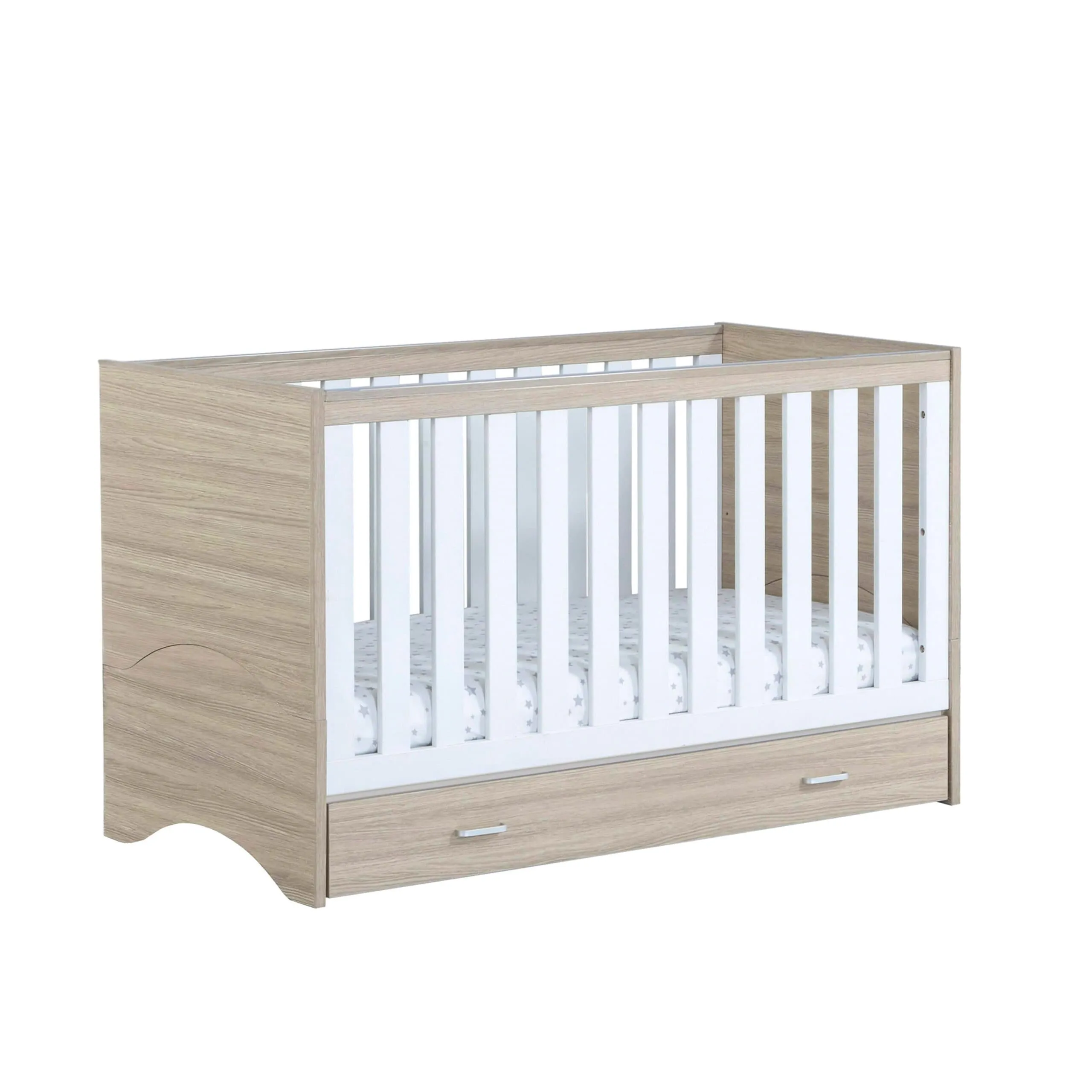 Babymore Veni Cot Bed With Drawer - White Oak