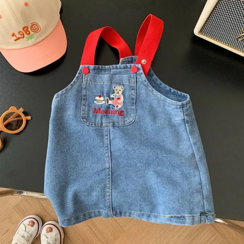 Blue Denim Dungaree Dress Set for Girls