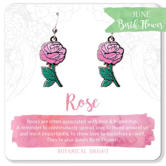 Botanical Bright Dangle Earrings - Pink Rose