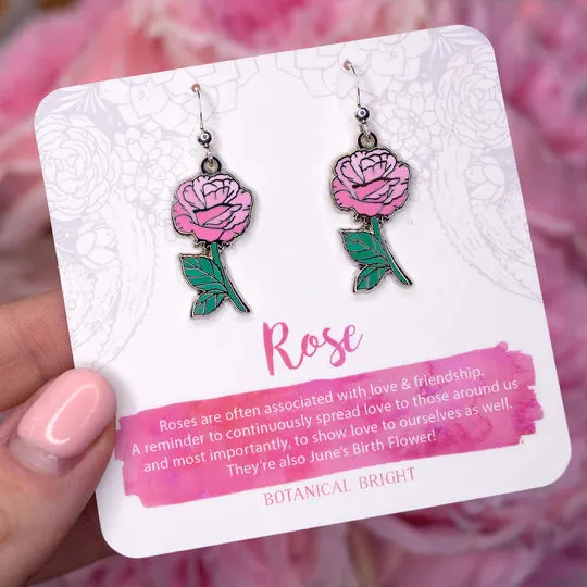 Botanical Bright Dangle Earrings - Pink Rose