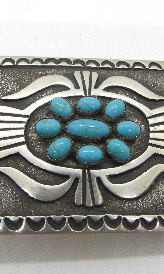 BUCKLE UP Donovan Kinsel Sandcast Silver & Kingman Turquoise Belt Buckle