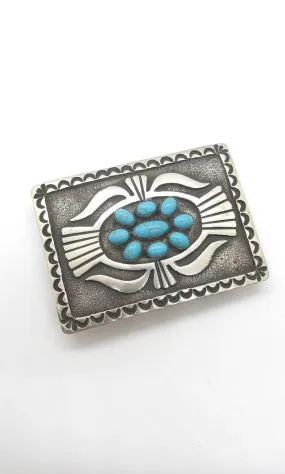 BUCKLE UP Donovan Kinsel Sandcast Silver & Kingman Turquoise Belt Buckle