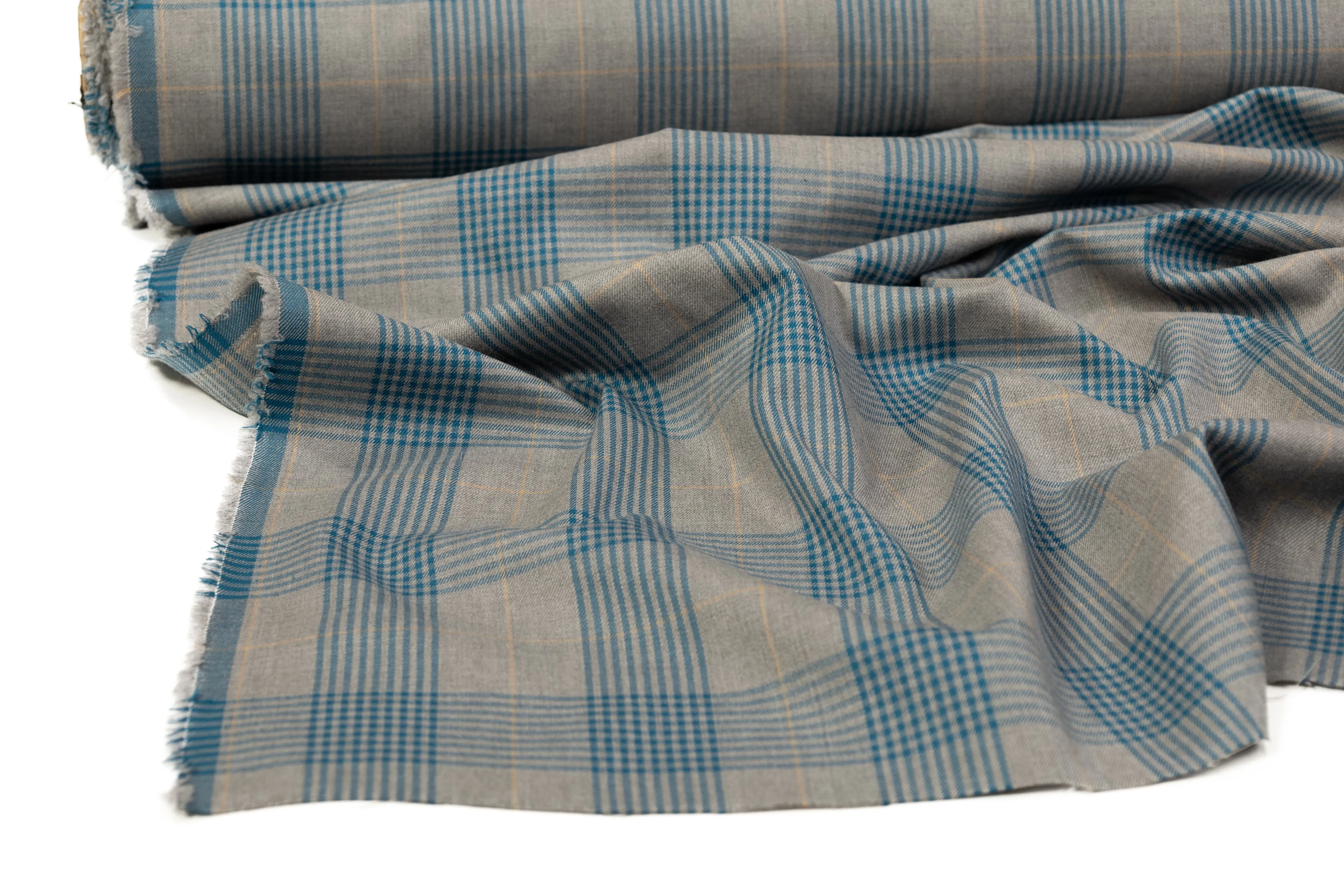 Checked Italian Wool Cashmere Suiting - Blue / Gray