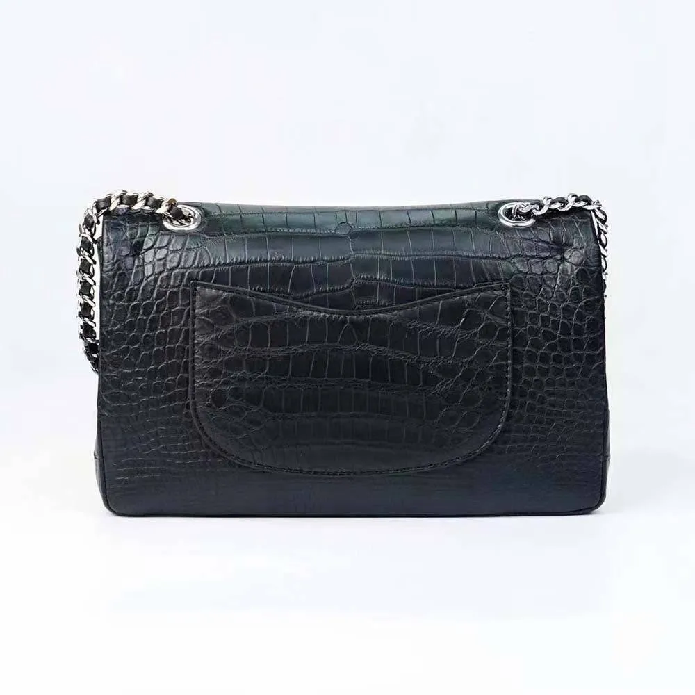 Crocodile Leather Double Flap Chain Shoulder Bag