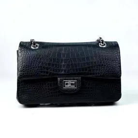 Crocodile Leather Double Flap Chain Shoulder Bag