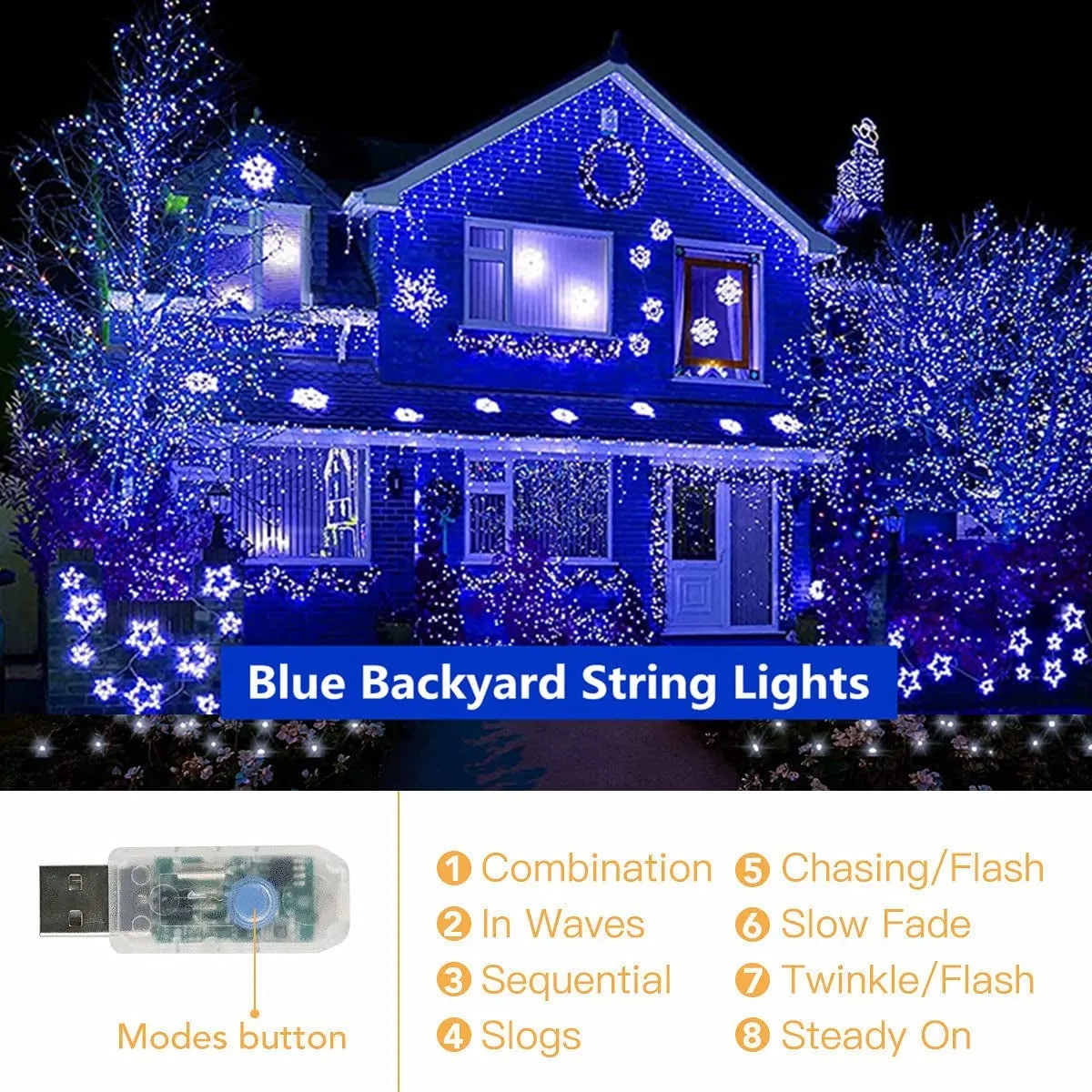 Curtain Lights String, 7.9x5.9Ft 144 LED Waterproof Hanging Fairy Lights, USB-Powered Twinkle Lights with Remote for Bedroom/Wedding/Wall Decor, Blue