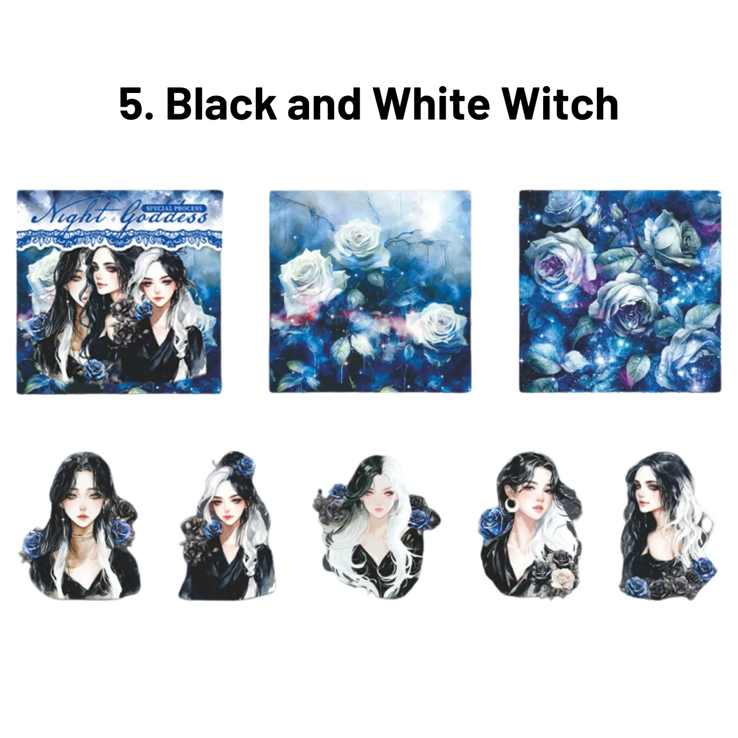 Dark Night Goddess Series Shell Light Dual Material Character Theme Sticker Pack