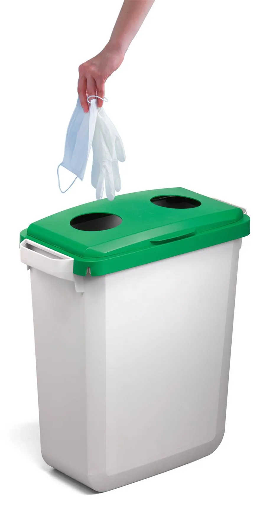 Durable DURABIN Grey Rectangular Recycling Bin   Green Hinged Bottle Lid | 60L