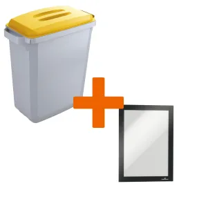 Durable DURABIN Grey Recycling Bin with Yellow Lid   Black Duraframe | 60L