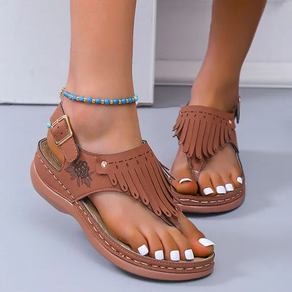 elveswallet Chic Fringe Wedge Flip-Flops