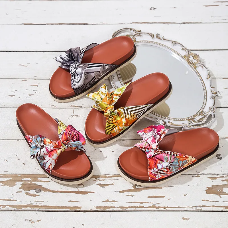 elveswallet Colorful Bow Casual Flat Beach Slippers