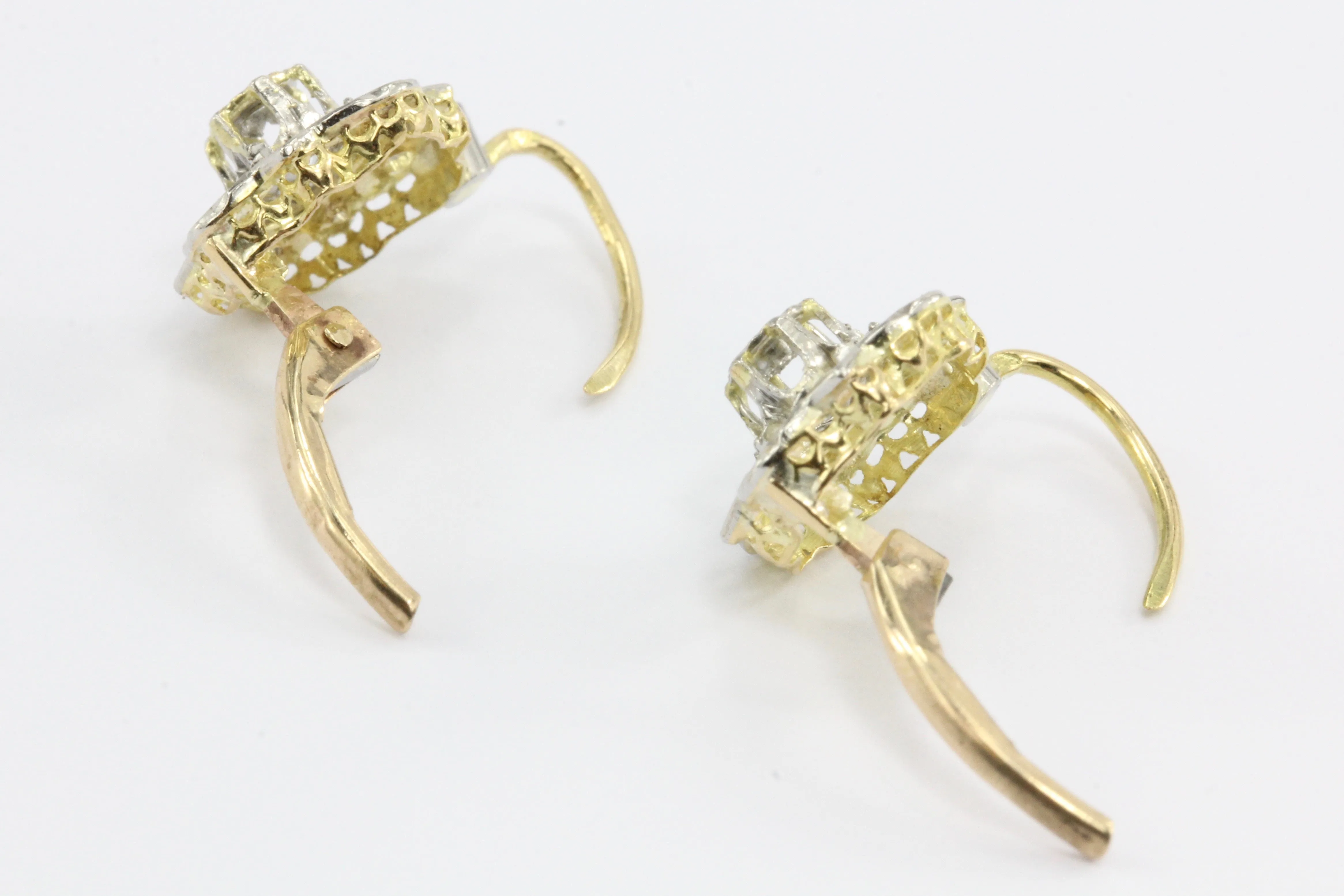 French Fin de Siecle 18K Gold Rose Cut Diamond Earrings c.1900