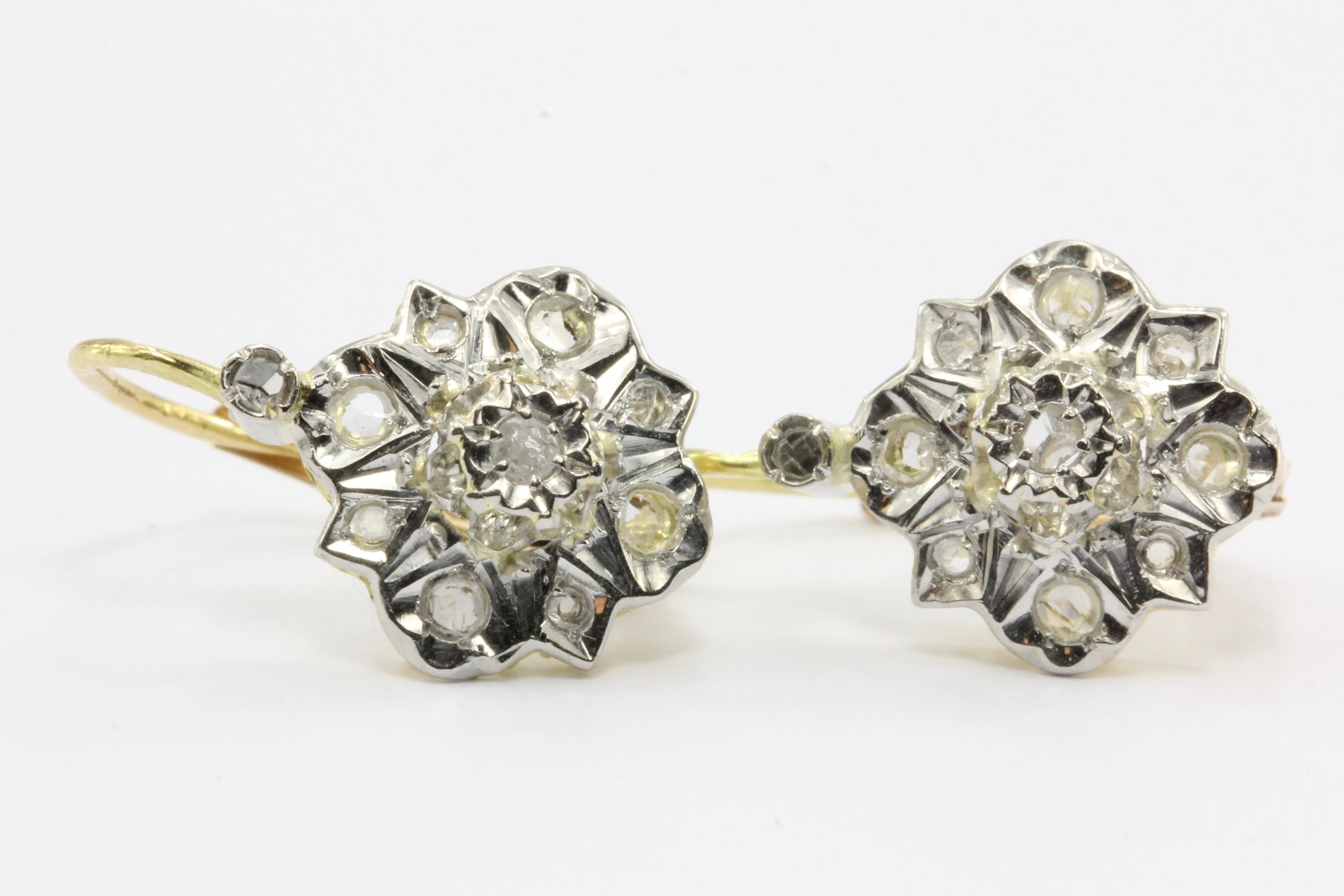 French Fin de Siecle 18K Gold Rose Cut Diamond Earrings c.1900