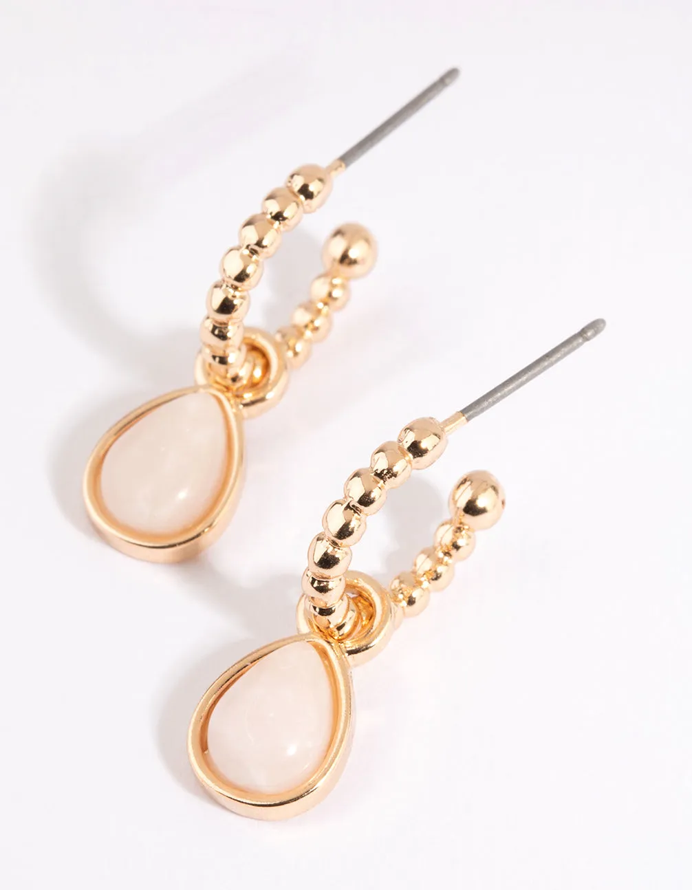 Gold Huggie Hoop Earrings with Rose Quartz