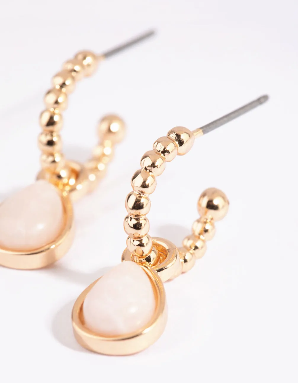 Gold Huggie Hoop Earrings with Rose Quartz