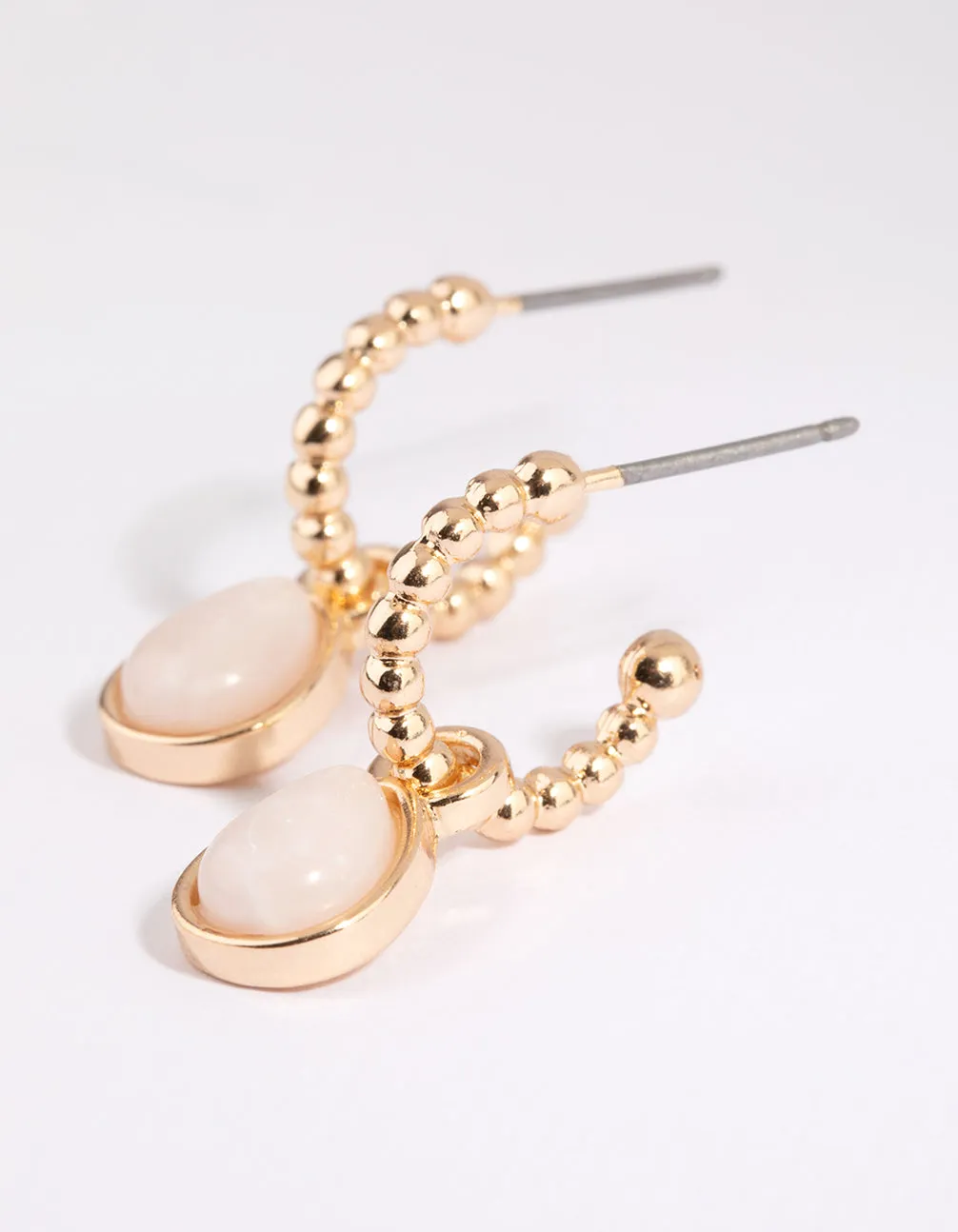 Gold Huggie Hoop Earrings with Rose Quartz