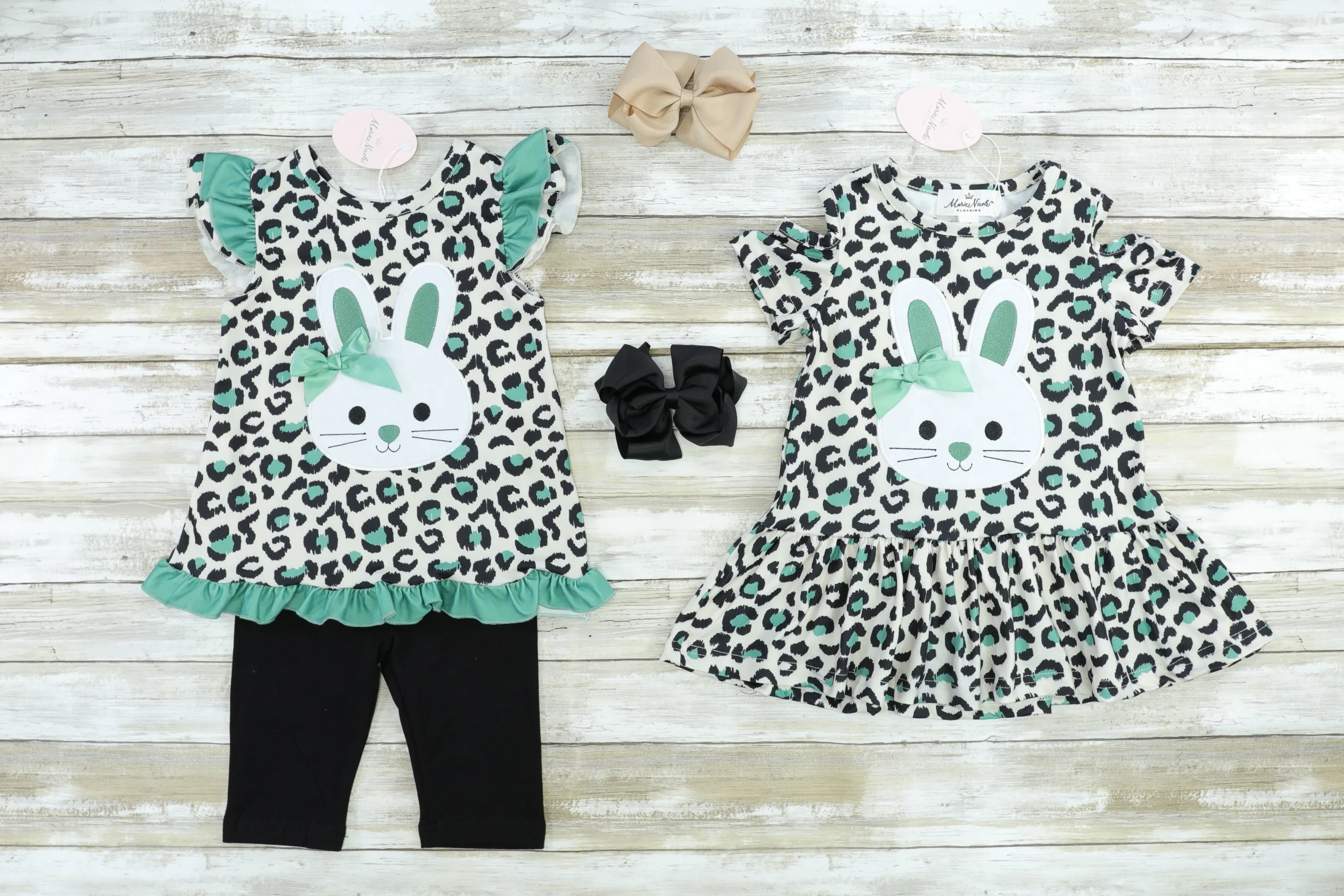 Green Leopard Bunny Ruffle Dress