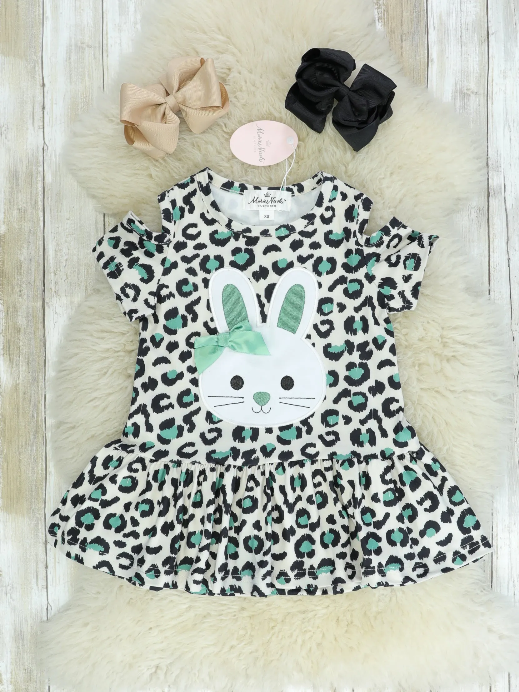 Green Leopard Bunny Ruffle Dress