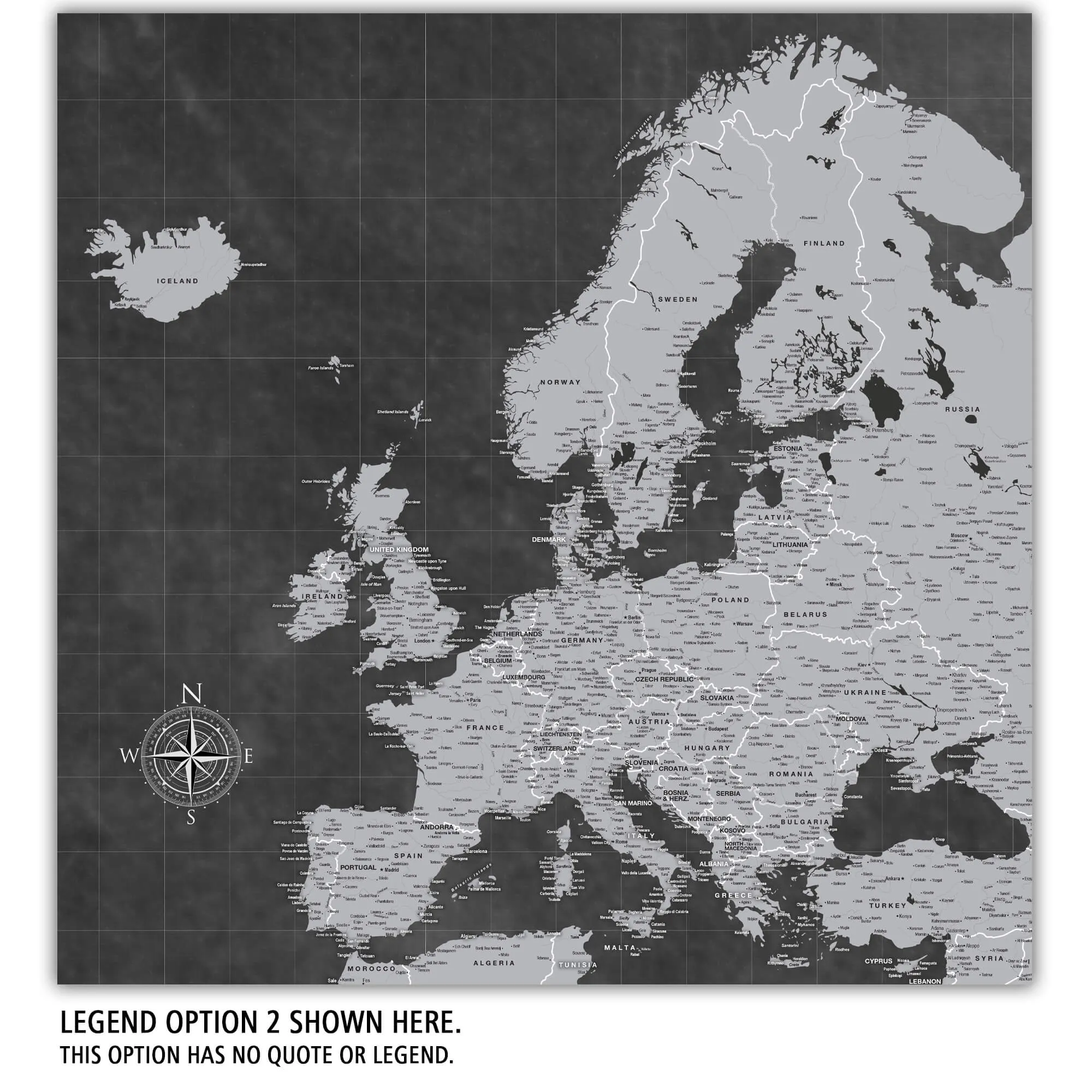 Grey Europe Push Pin Travel Map