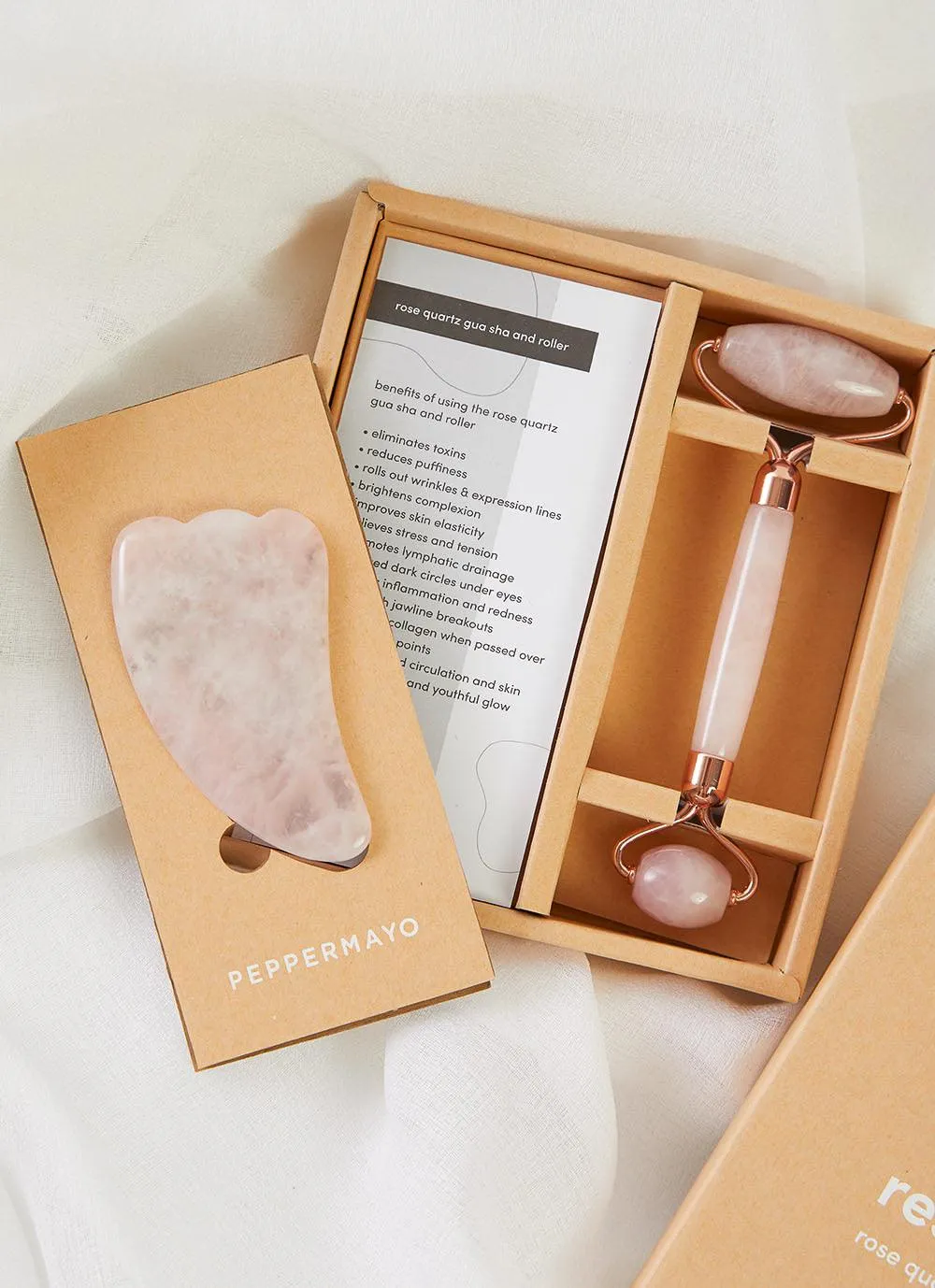 Gua Sha & Roller Set - Rose Quartz